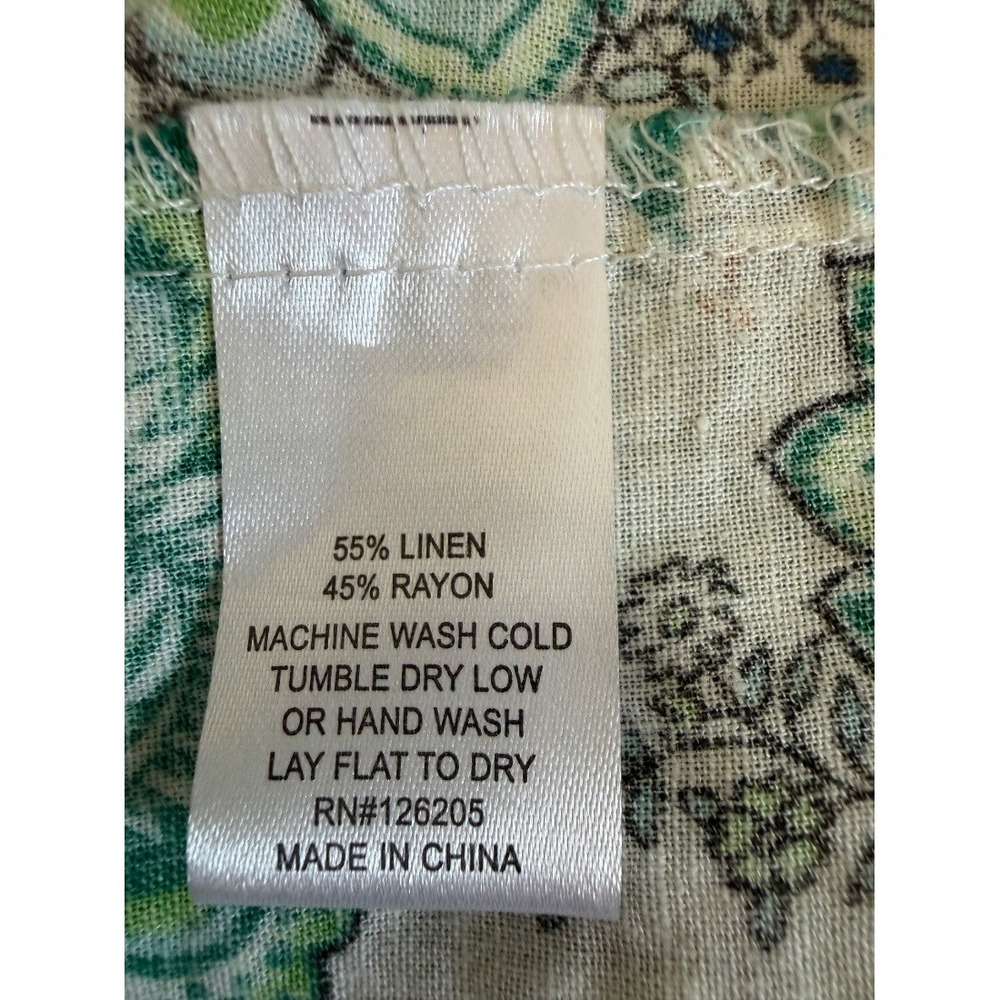 Womens Floral Linen Rayon Sleeveless Blouse Top Green Blue White Tie Back size X - Picture 4 of 13